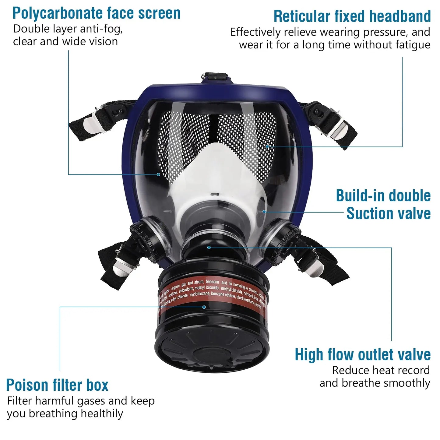 Full Face Respirator Gas Mask With Activated Carbon Filter
