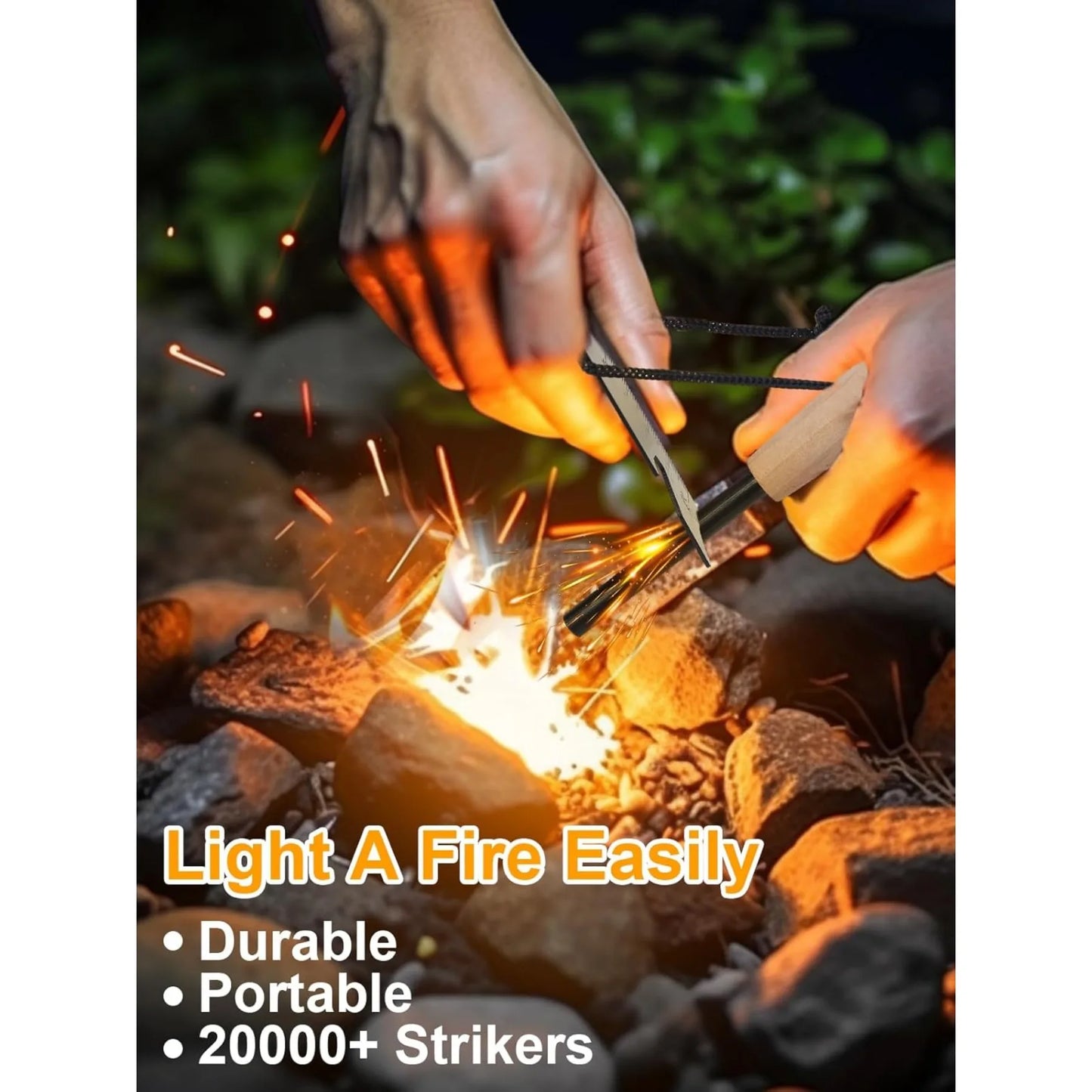 Survival Fire Starter Kit With Magnesium Rod And Hemp Rope