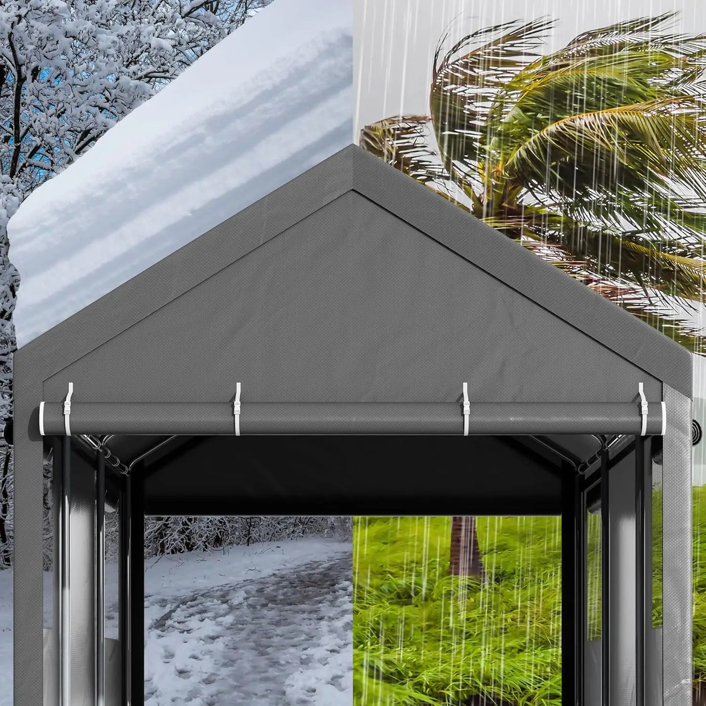 High-Concerned Heavy Duty Carport Canopy With Roll-Up Windows All-Season Tarp