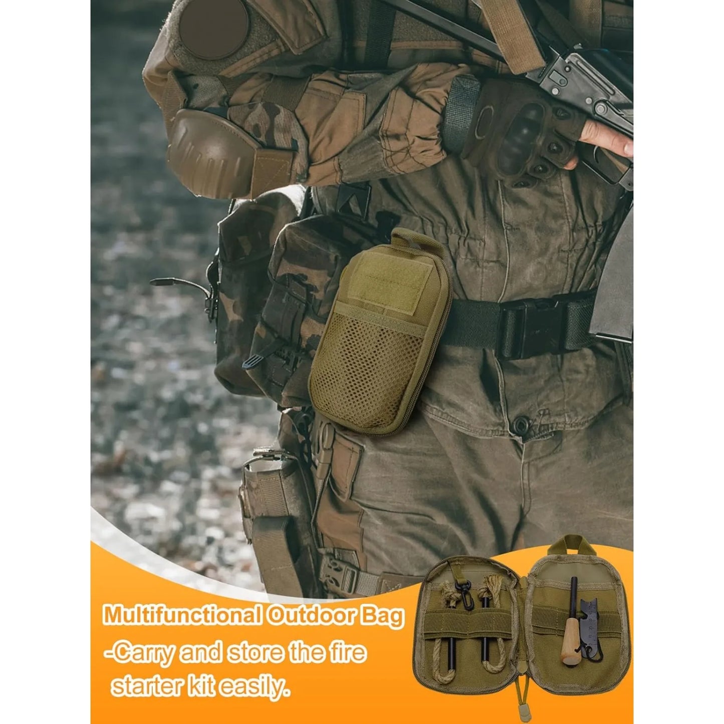 Survival Fire Starter Kit With Magnesium Rod And Hemp Rope