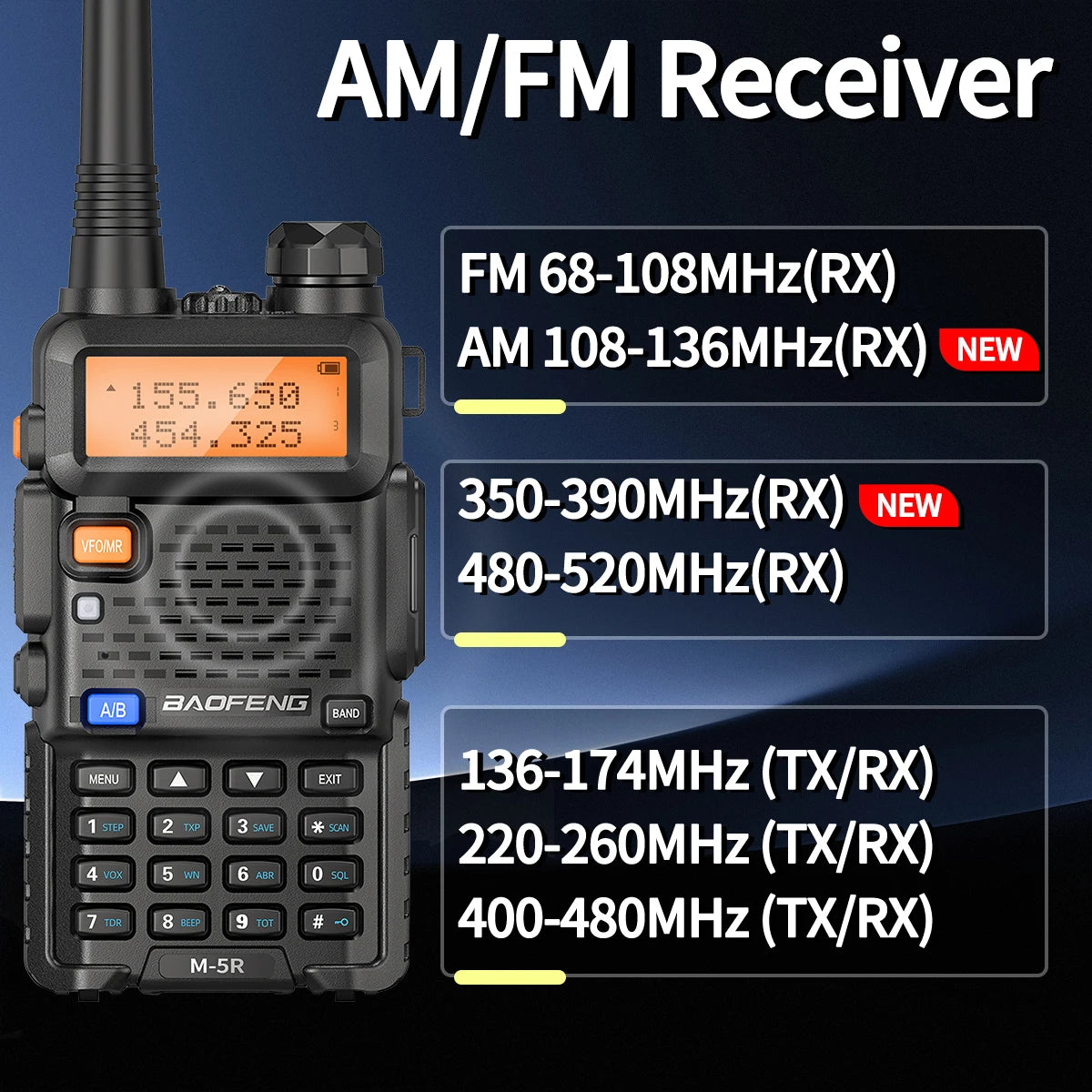 Baofeng M-5R 8W Multi Band Walkie Talkie AM Long Range