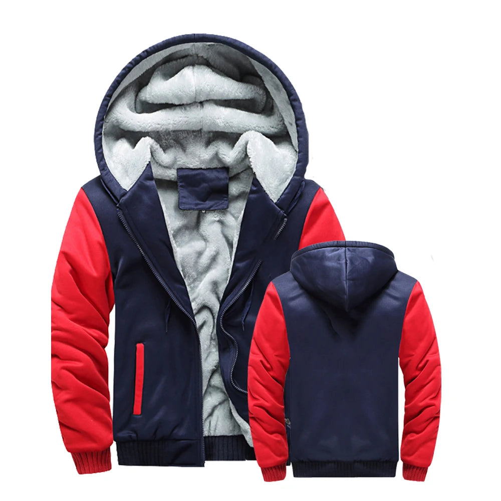 Men Winter Jacket Hooded Fleece Zipper Coat Outerwear