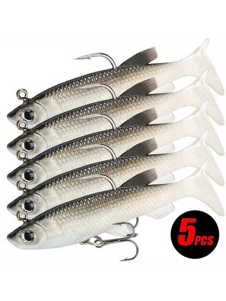 5 Piece Realistic Soft Bait Lure Kit With Sharp Hooks