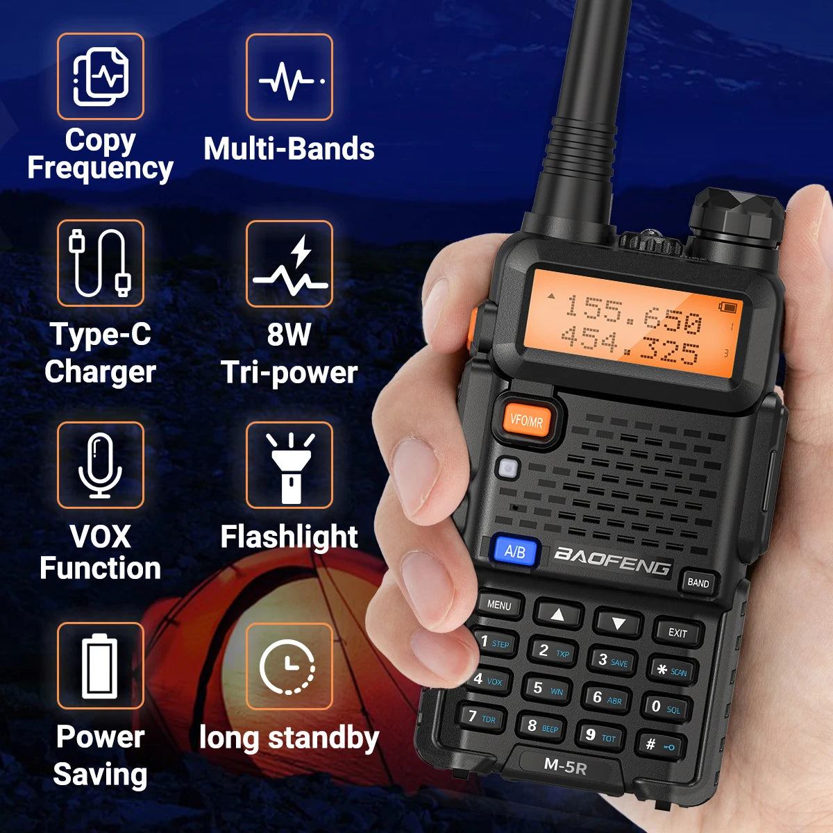 Baofeng M-5R 8W Multi Band Walkie Talkie AM Long Range