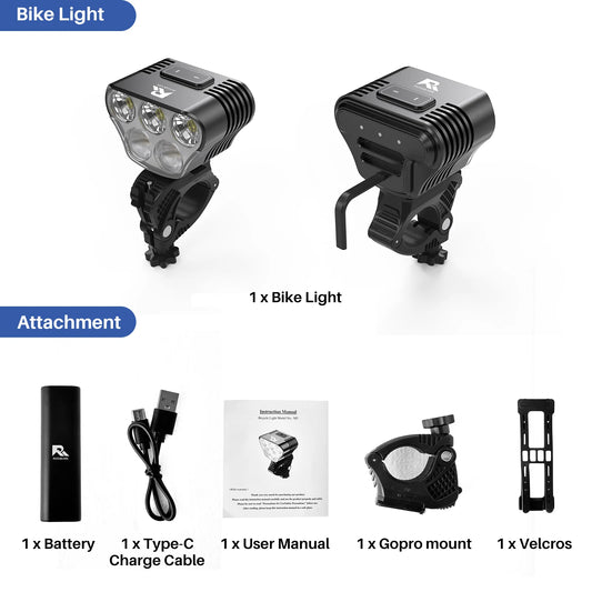 Roomark Bike Headlight 20000mAh With 360 Degree Visibility USB Rechargeable