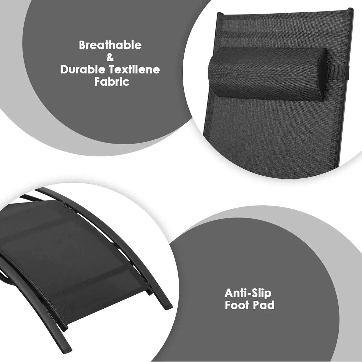 Customizable 3 pcs Poolchairs Patio Chaise Lounge Set with Headrest, 5-Level Adjustable Sunbathing Tanning Poolside Recliner Cha