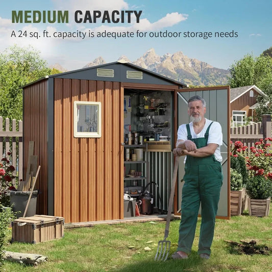 Feature Lockable Metal Garden Shed With Window For Outdoor Storage