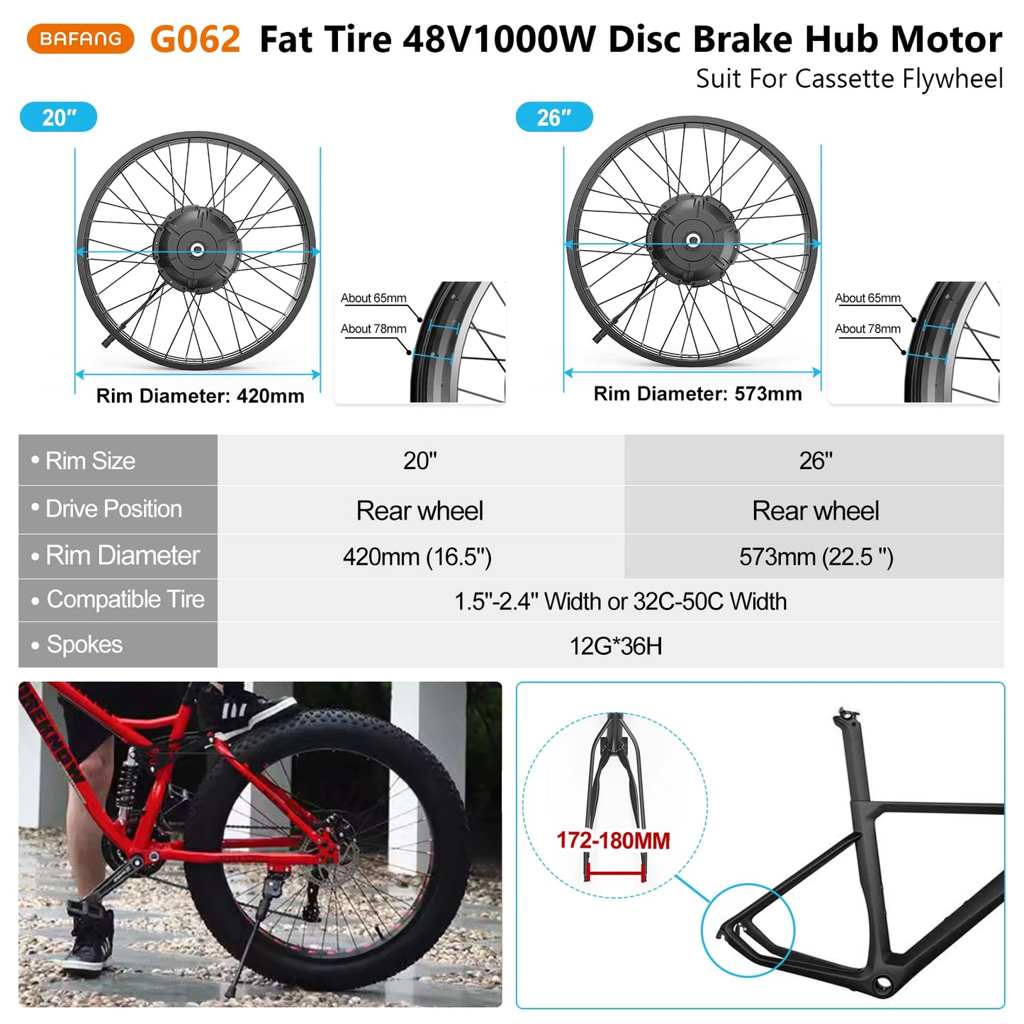 BAFANG 1000W Fat Tire Hub Motor For Snow Electric Bike