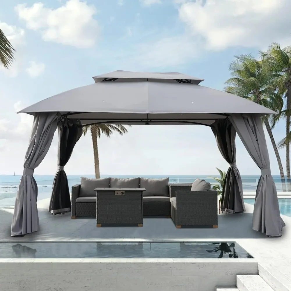 Cover Gazebo Double Soft Top Canopy With Privacy Netting