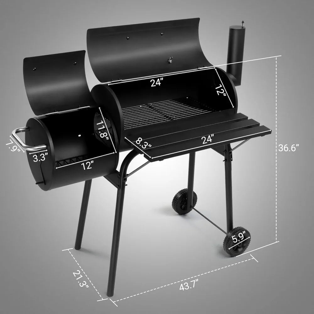 Barbecue Smoker Grill With Offset Smoker And Wheels Backyard Patio