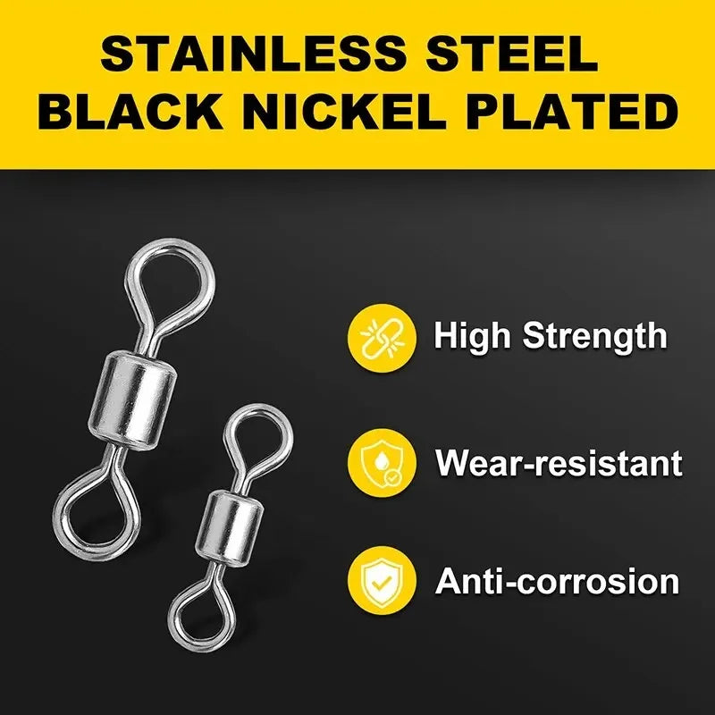 250pcs/Set Fishing Connector 2 4 6 8 10 Fishing Barrel Bearing Rolling Swivel Solid Ring Lures Fishing Accessories