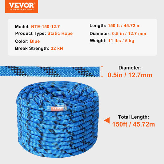 VEVOR Static Climbing Rope 30kN Breaking Strength Outdoor