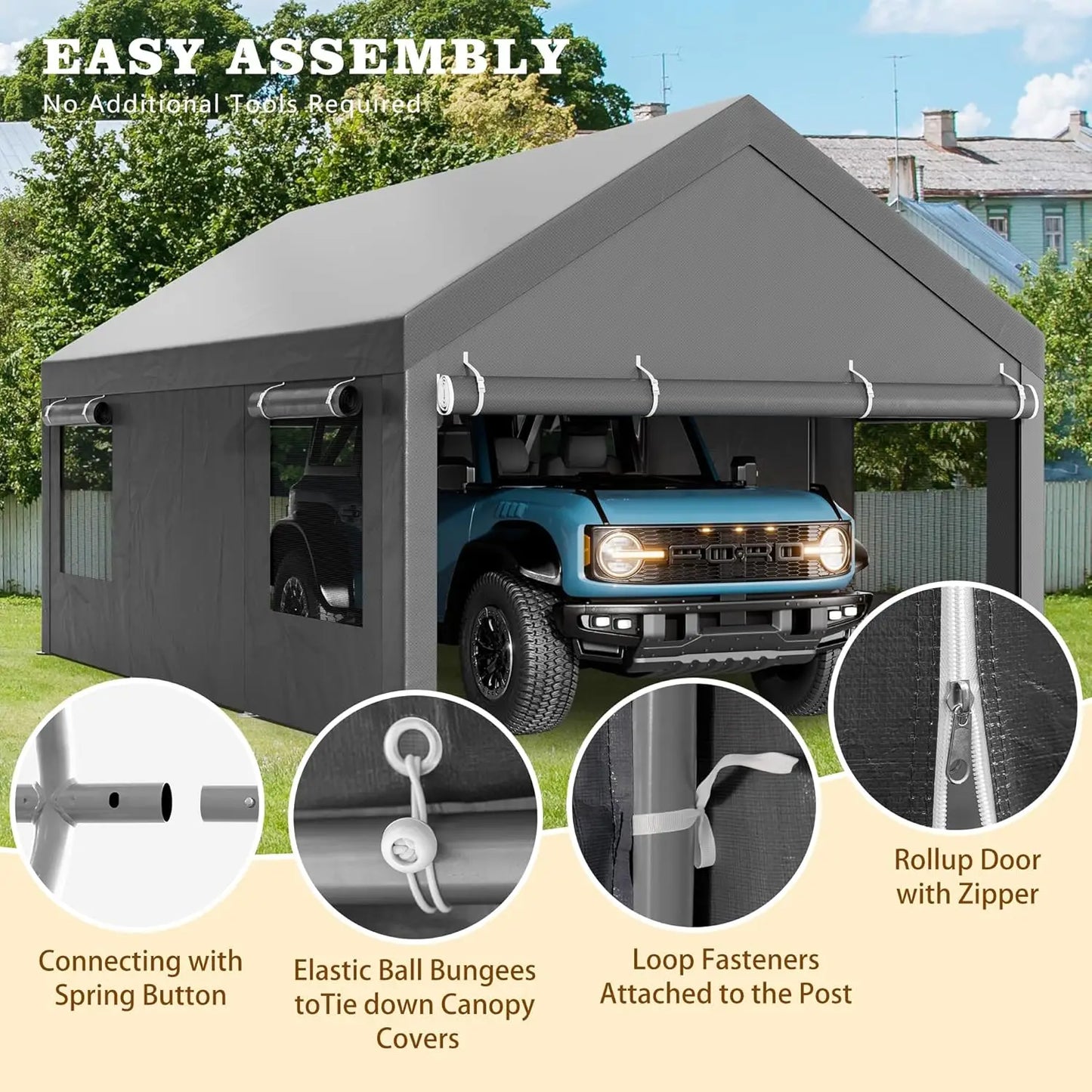 High-Concerned Heavy Duty Carport Canopy With Roll-Up Windows All-Season Tarp