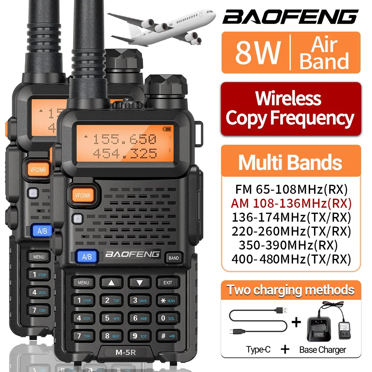 Baofeng M-5R 8W Multi Band Walkie Talkie AM Long Range