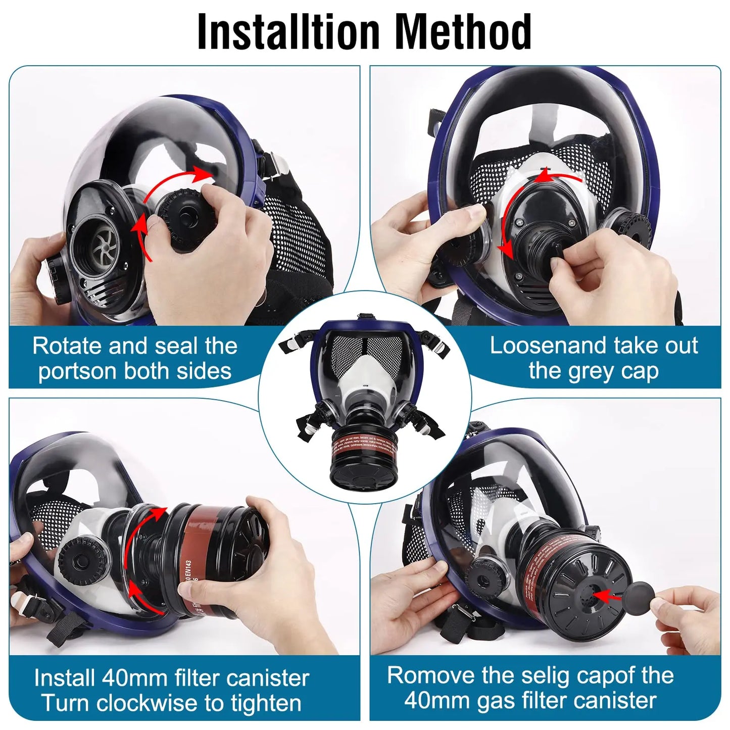 Full Face Respirator Gas Mask With Activated Carbon Filter
