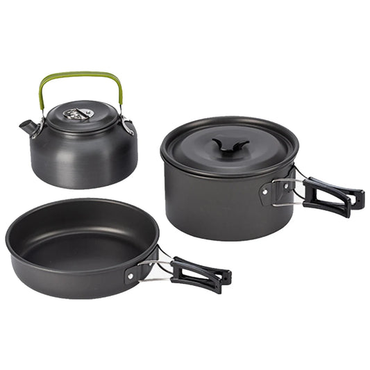 MOJOYCE Camping Cookware Set 3Pcs Pot Pan Kettle Mesh Bag