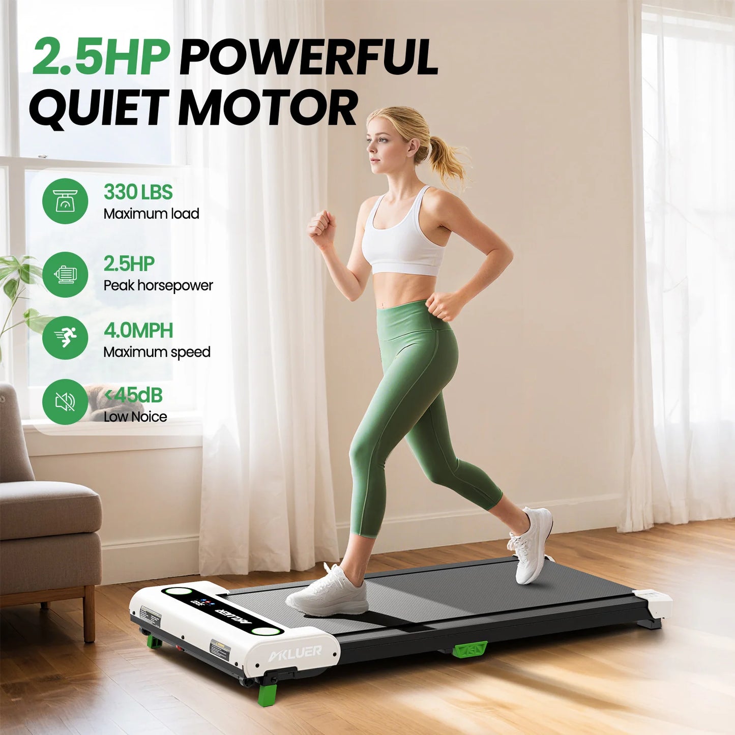AKLUER 4-In-1 Under Desk Treadmill With Incline LED Display