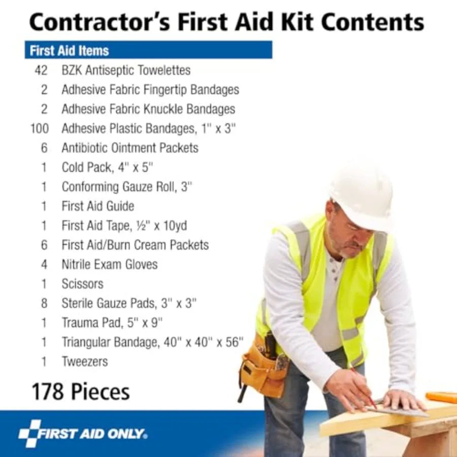 Contractor First Aid Kit For Job Sites And Vehicles 178Piece