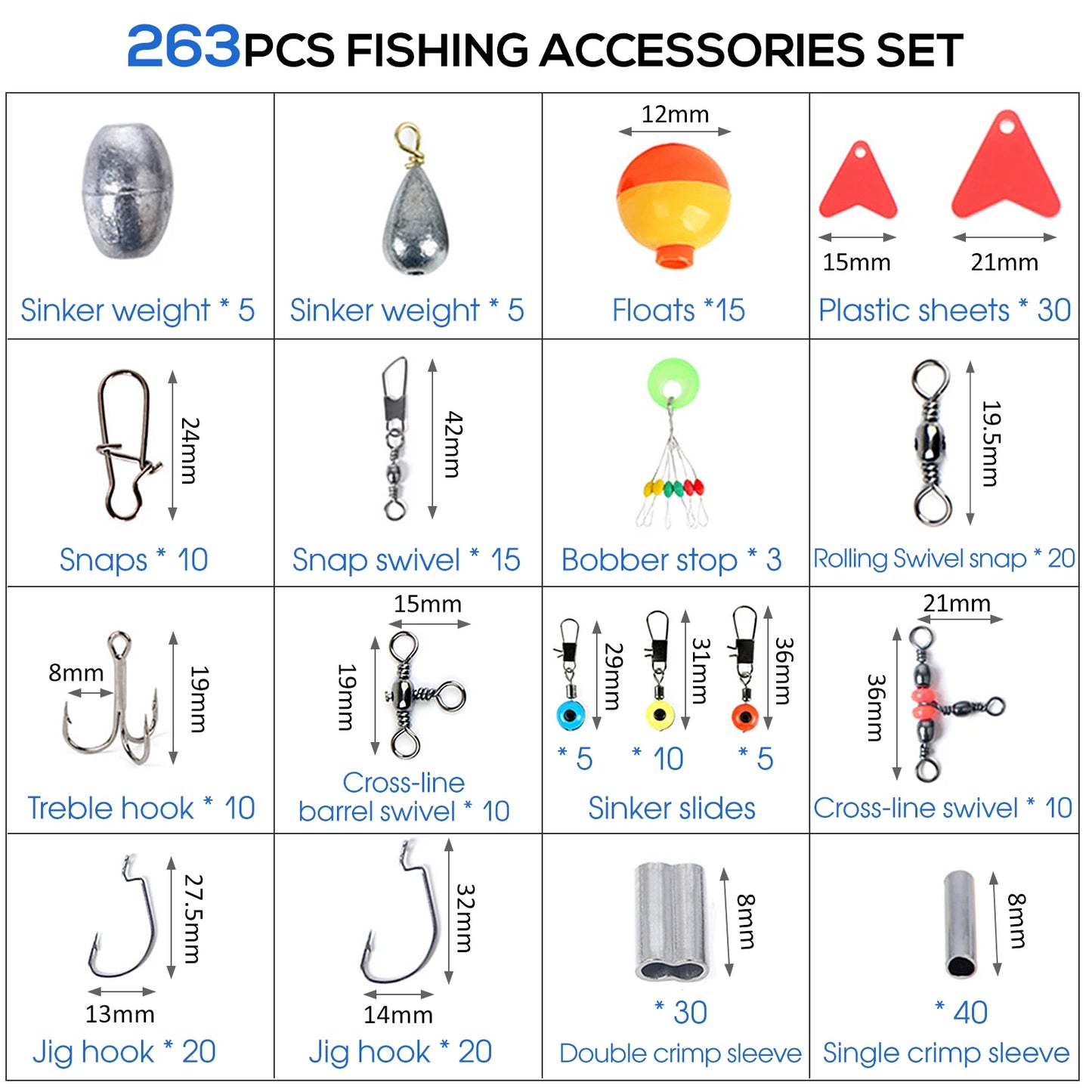 Docooler 263Pcs Fishing Accessories Set With Tackle Box And Hooks