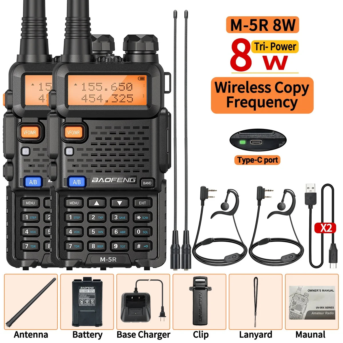 Baofeng M-5R 8W Multi Band Walkie Talkie AM Long Range