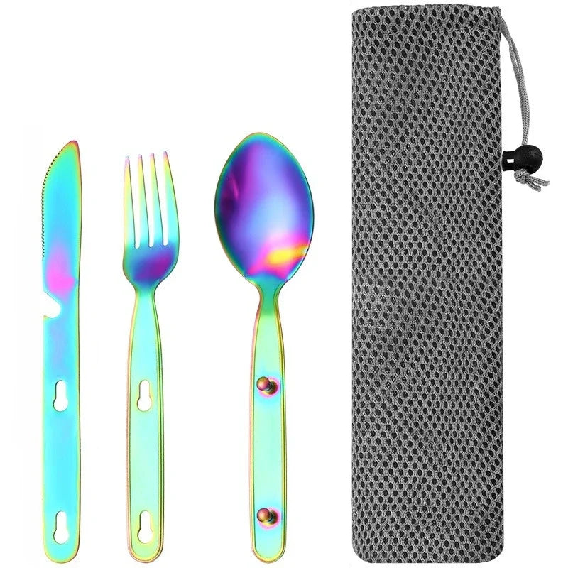 Stainless Steel Folding Camping Cutlery Set for Travel