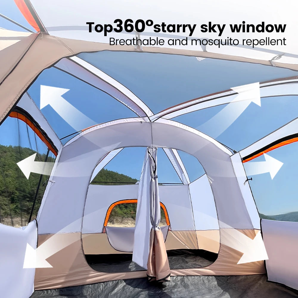 Large Family Tent 8-12 Person 2 Room Windproof with Sun Protection Mosquito Net, Instant Setup Outdoor Camping Tent for 4 Season