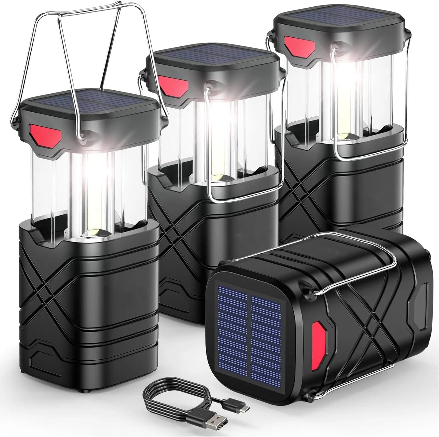 KPSTEK 4 Pack Rechargeable Solar LED Camping Lights With USB