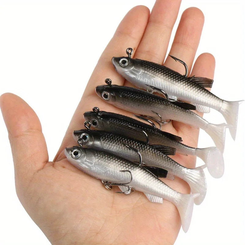 Realistic Soft Bait Kit Five Pcs For Freshwater Saltwater Fishing