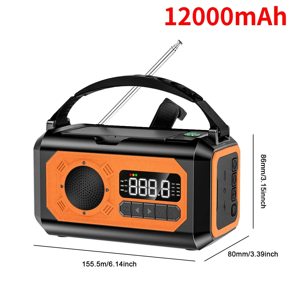 MUQZI 12000mAh Portable Solar Emergency Radio With Power Bank