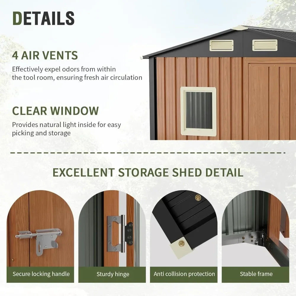 Feature Lockable Metal Garden Shed With Window For Outdoor Storage