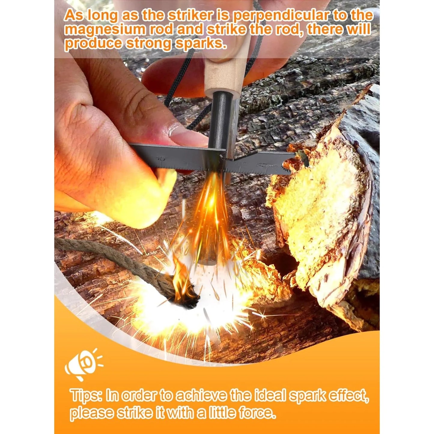 Survival Fire Starter Kit With Magnesium Rod And Hemp Rope