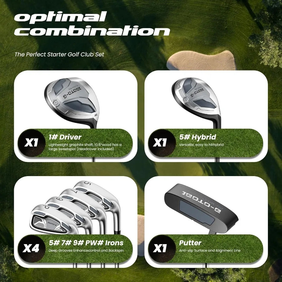 9 Pieces Golf Clubs Set for Men - Complete Mens Golf Clubs Full Set Right/Left Handed Includes Stand Bag with Rain Hood 1 Drive