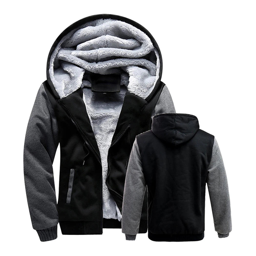 Men Winter Jacket Hooded Fleece Zipper Coat Outerwear
