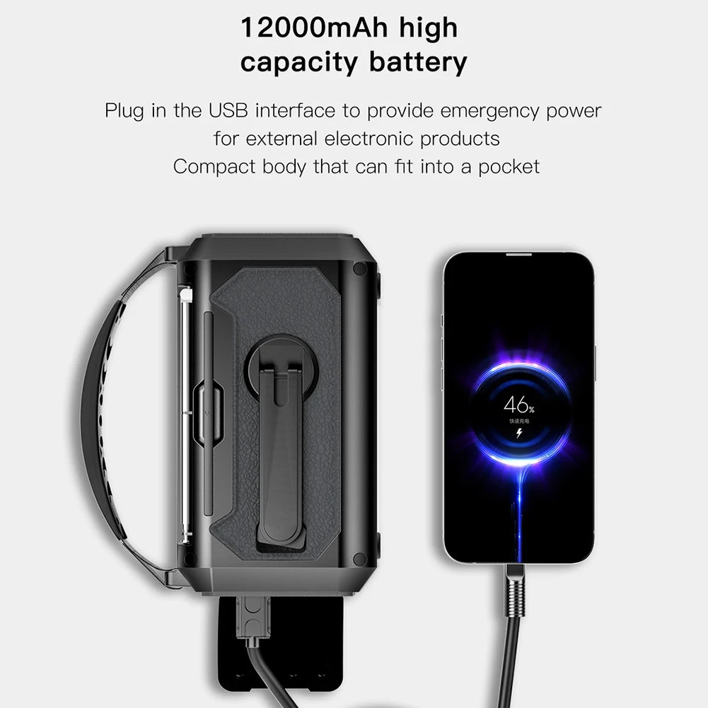 MUQZI 12000mAh Portable Solar Emergency Radio With Crank Power Bank