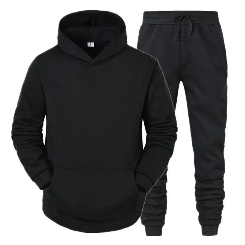 Men's Hooded Tracksuit Set Casual Knit Polyester With Pockets