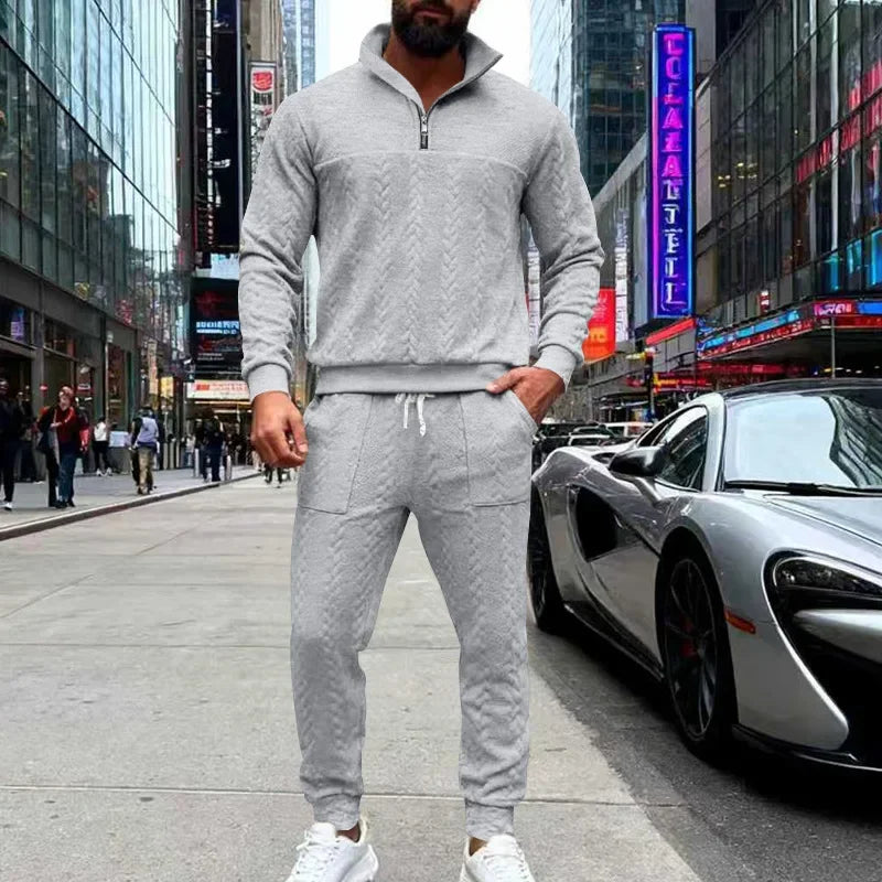 CN Hooded Zipper Knit Sweater Men Mandarin Collar Streetwear