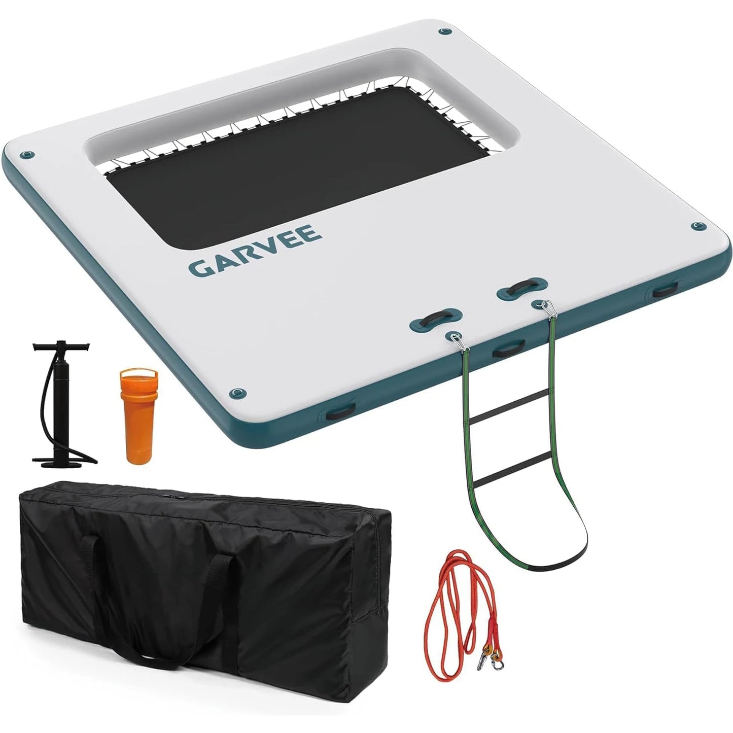 10x10FT Inflatable Floating Dock,Square Inflatable Dock Floating Platform with Mesh Swim Area,Boats,Pool,Lake,Beach,Ocean