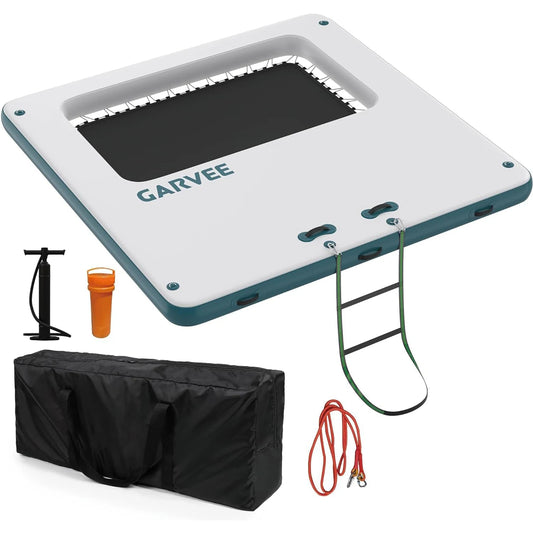 10x10FT Inflatable Floating Dock,Square Inflatable Dock Floating Platform with Mesh Swim Area,Boats,Pool,Lake,Beach,Ocean