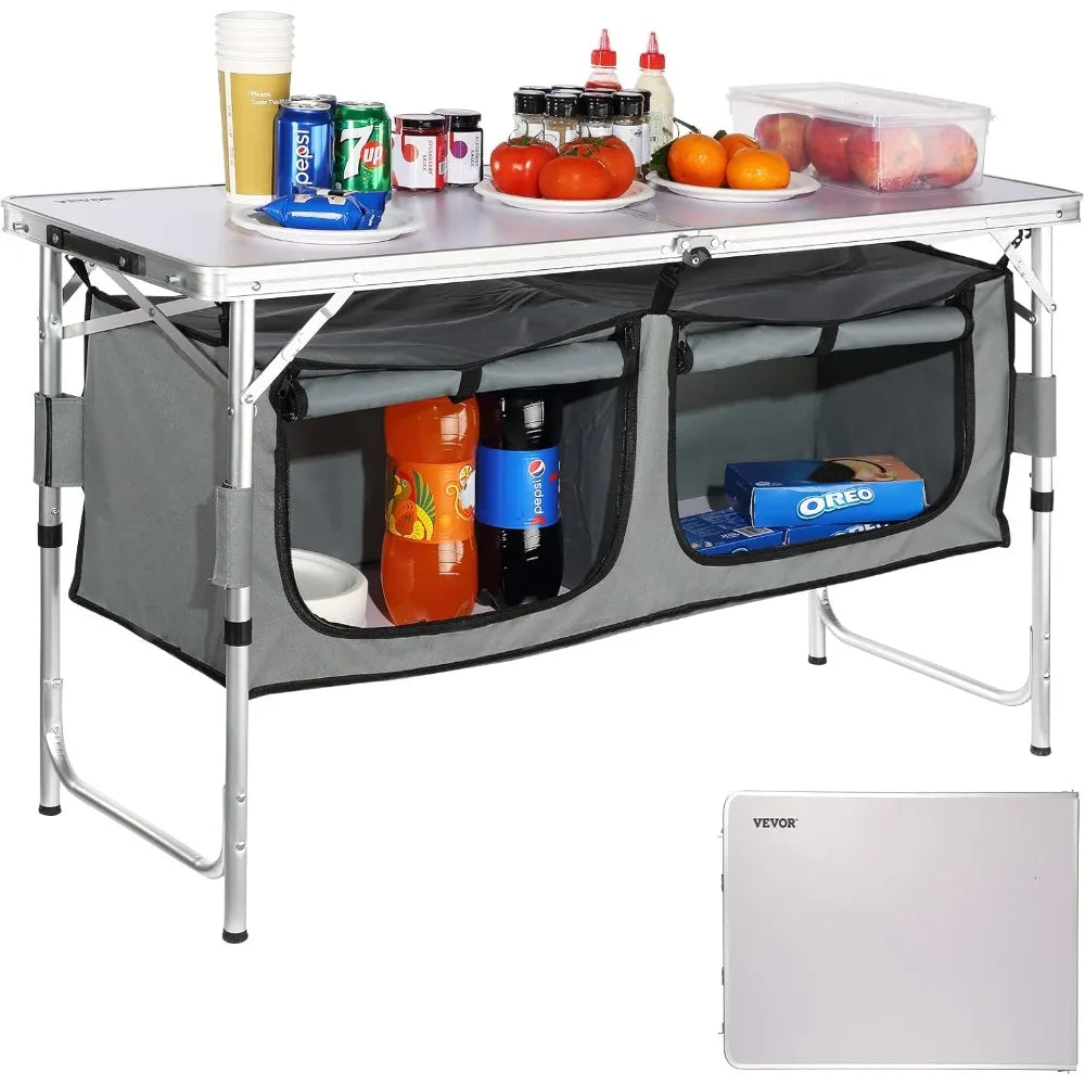 Camping Kitchen Station Folding Outdoor Table With Storage Organizer