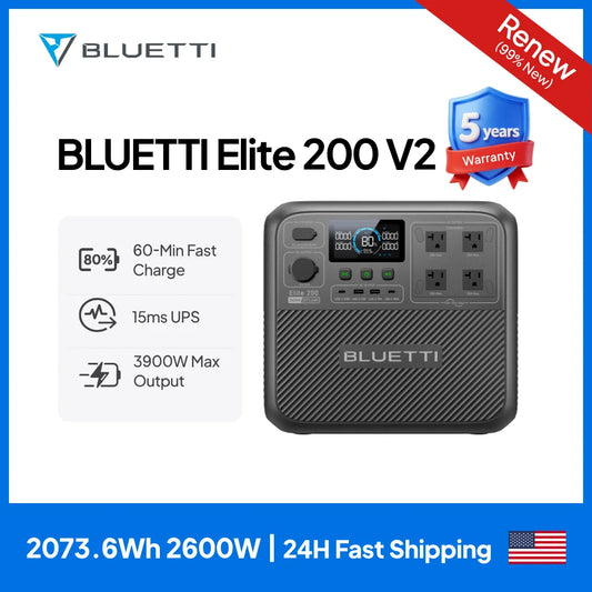 BLUETTI Elite 200 V2 Portable Power Station 2600W 2073.6Wh High Capacity Solar Generator for Outdoor Camping
