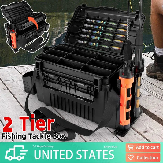 APWIKOGER 2 Tier Fishing Tackle Box With Rod Holder