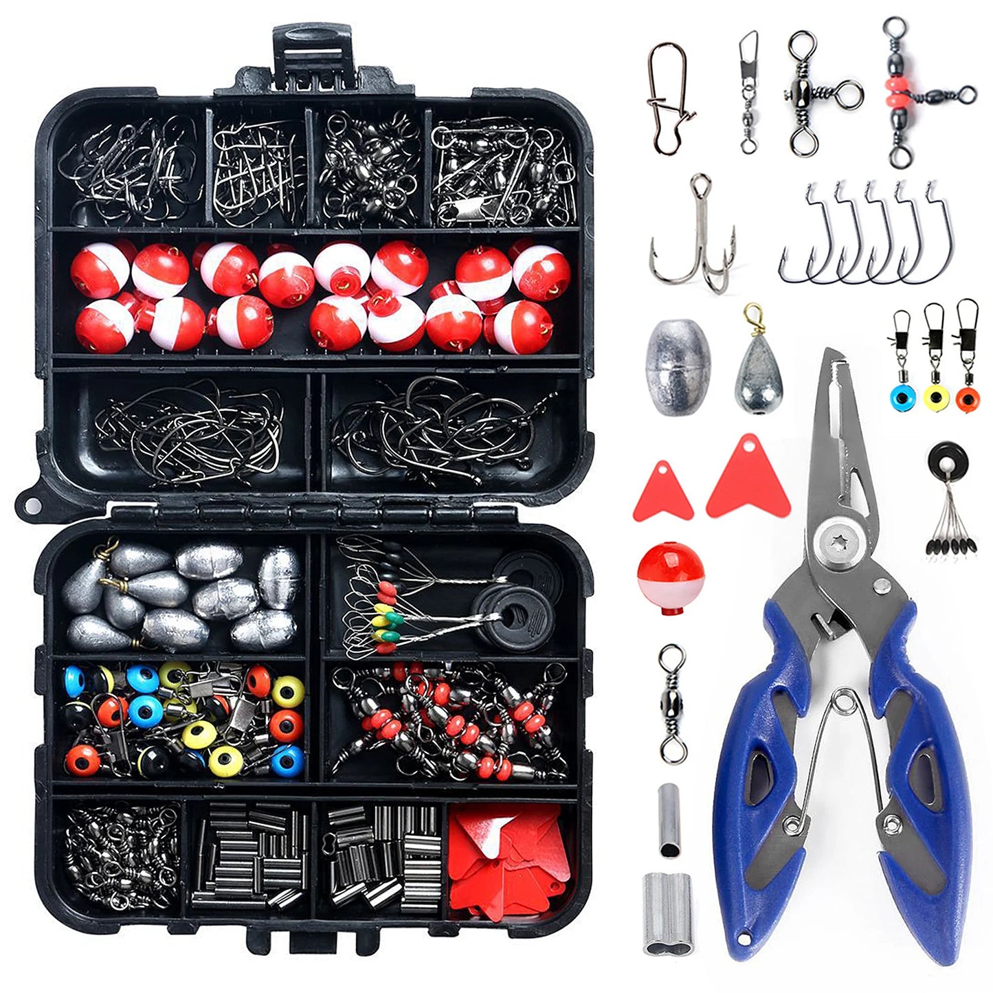 Docooler 263Pcs Fishing Accessories Set With Tackle Box And Hooks
