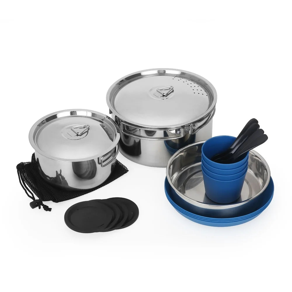 XMSJ 22-Piece Camping Cookware Set Non-Stick Pots With Mesh Bag