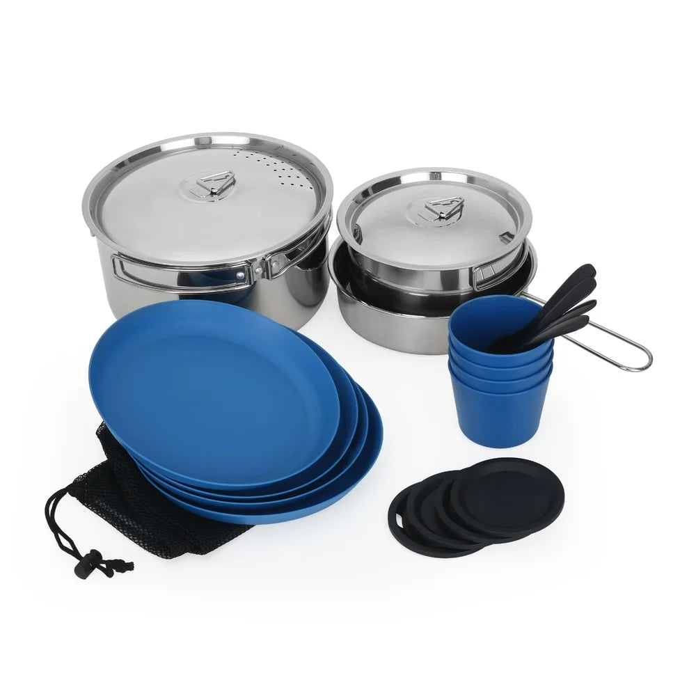 XMSJ 22-Piece Camping Cookware Set Non-Stick Pots With Mesh Bag