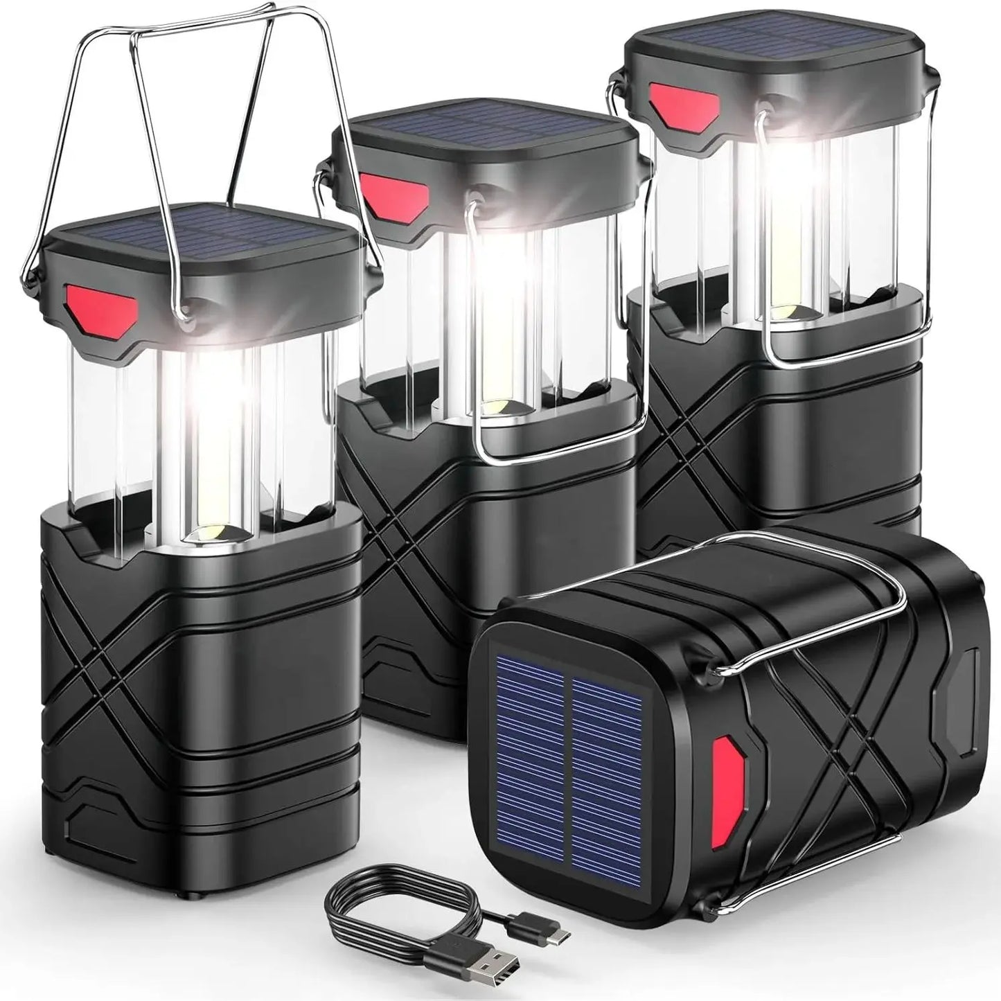 KPSTEK 4 Pack Rechargeable Solar LED Camping Lights With USB