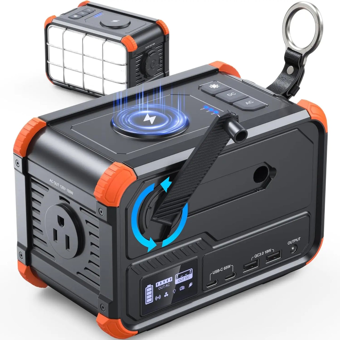 Portable Power Station 153Wh Solar Generator With Hand Crank 120V 150W AC Outlet