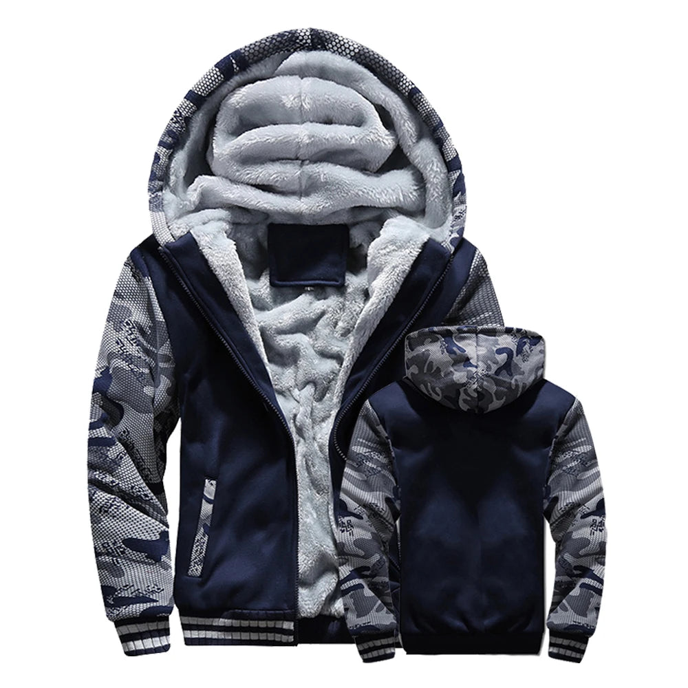 Men Winter Jacket Hooded Fleece Zipper Coat Outerwear