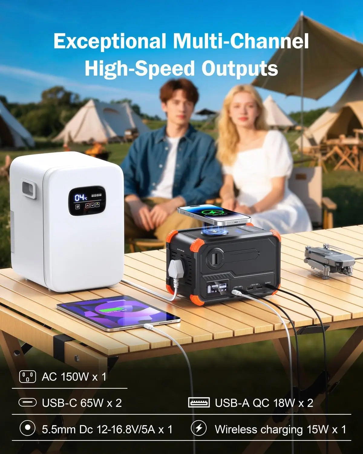 Portable Power Station 153Wh Solar Generator With Hand Crank 120V 150W AC Outlet