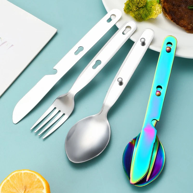 Stainless Steel Folding Camping Cutlery Set for Travel