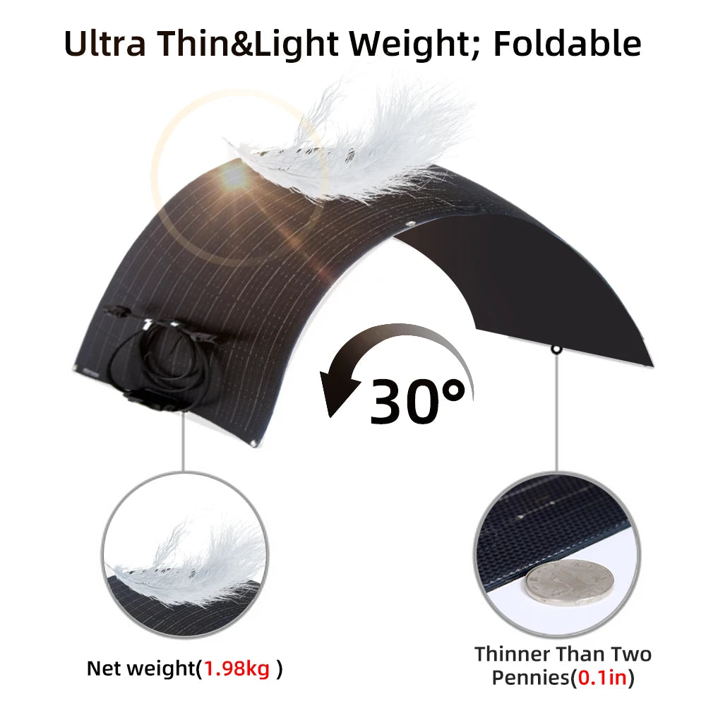 Solar Panel 330W 440W 220w 110W Flexible Panel Solar ETFE Film Coating Monocrystalline Solar Cell 1000w 12V Battery Charger